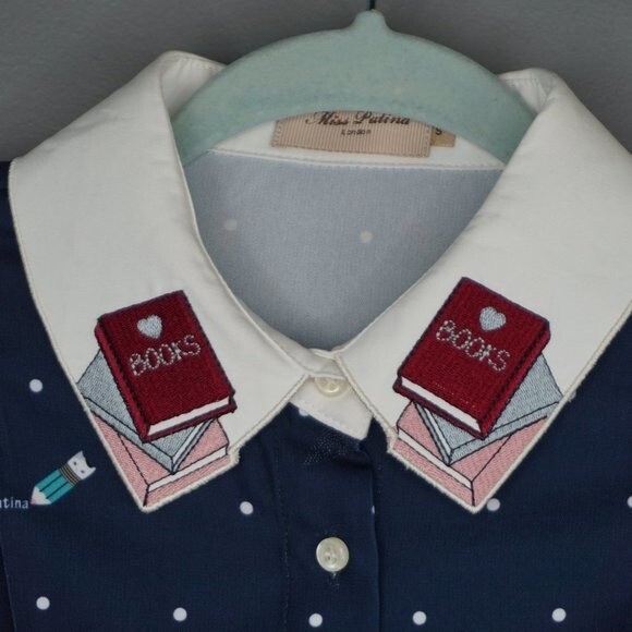 Miss Patina Kiterture Books Cat Kitten Dress in Navy size Small Excellent Condit - Picture 7 of 15